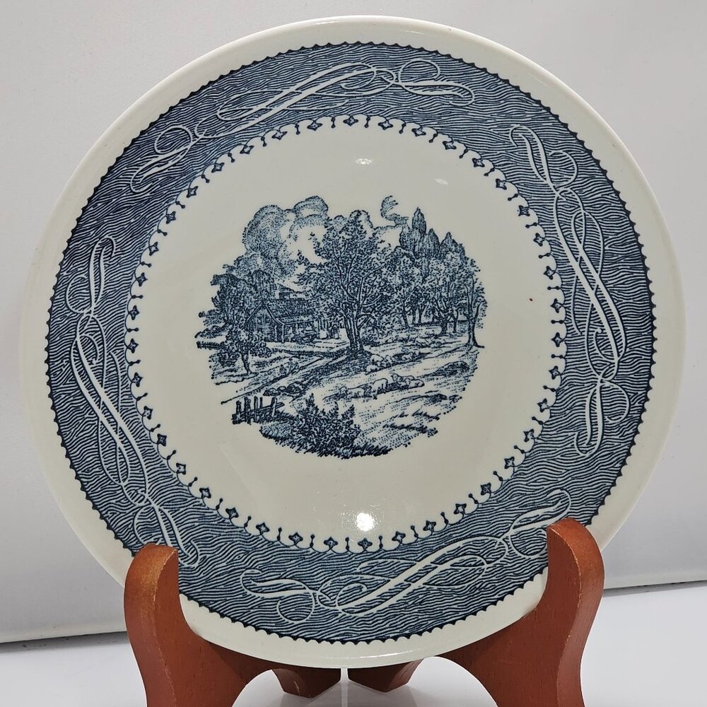 Currier Ives  Blue Coupe Soup Bowl 7.5" Taylor Smith & Taylor country pictur